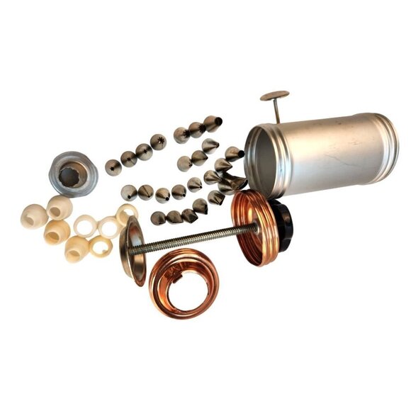 Aluminum & Copper Cookie Press & Icing Set With Pastry Piping Tips - Picture 2 of 15